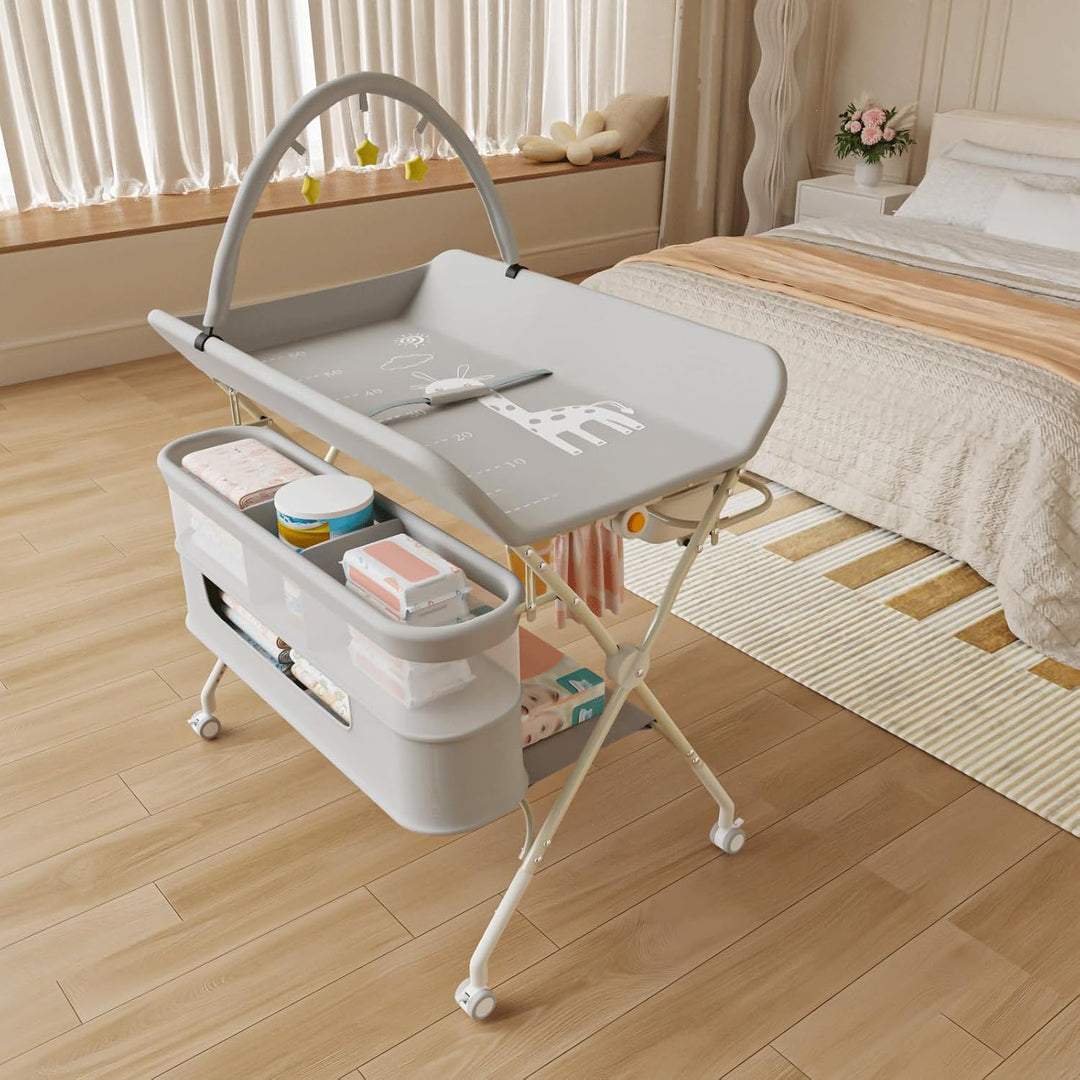 OHMG Wickeltisch für Babys,tragbarer klappbarer Wickeltisch mit Rollen,Mobile wickeltisch klappbar,w