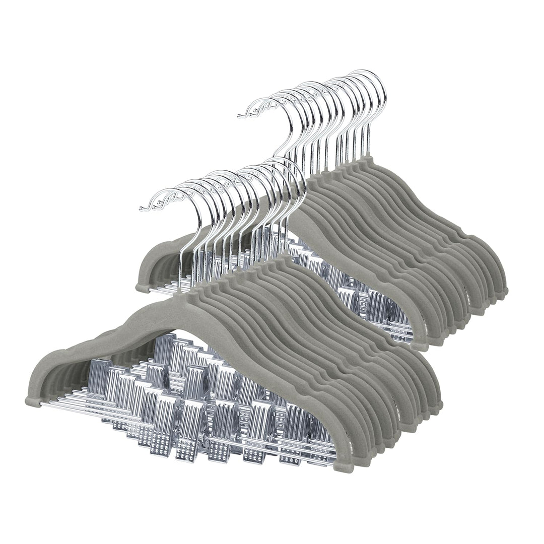 ManGotree Kinder-Rockbügel, 28 Pack Baby-Samtbügel mit beweglichen Clips, rutschfeste Hosenbügel, 30