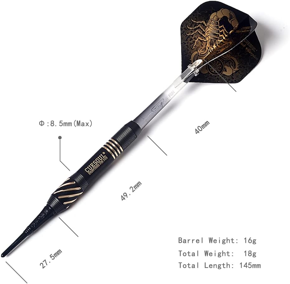 Cuesoul 16 Grams Deluxe Soft Tip Darts Set with Luxury Case（Black Scorpion Series） HX-STL-B2305+D602