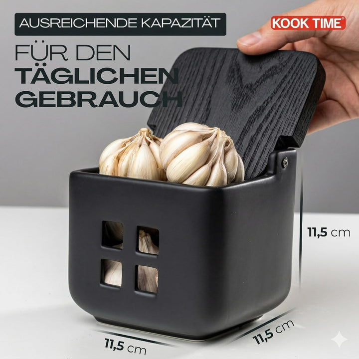 KOOK TIME Salzdose Keramik mit Klappdeckel aus umweltfreundlichem Bambus - Praktischer Salztopf und