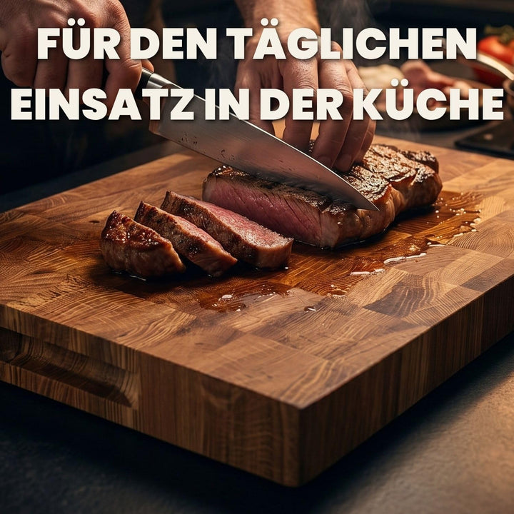 Premium Stirnholz Schneidebrett Eiche 50 x 30 x 4 cm schont die Messerklingen und sorgt für maximale