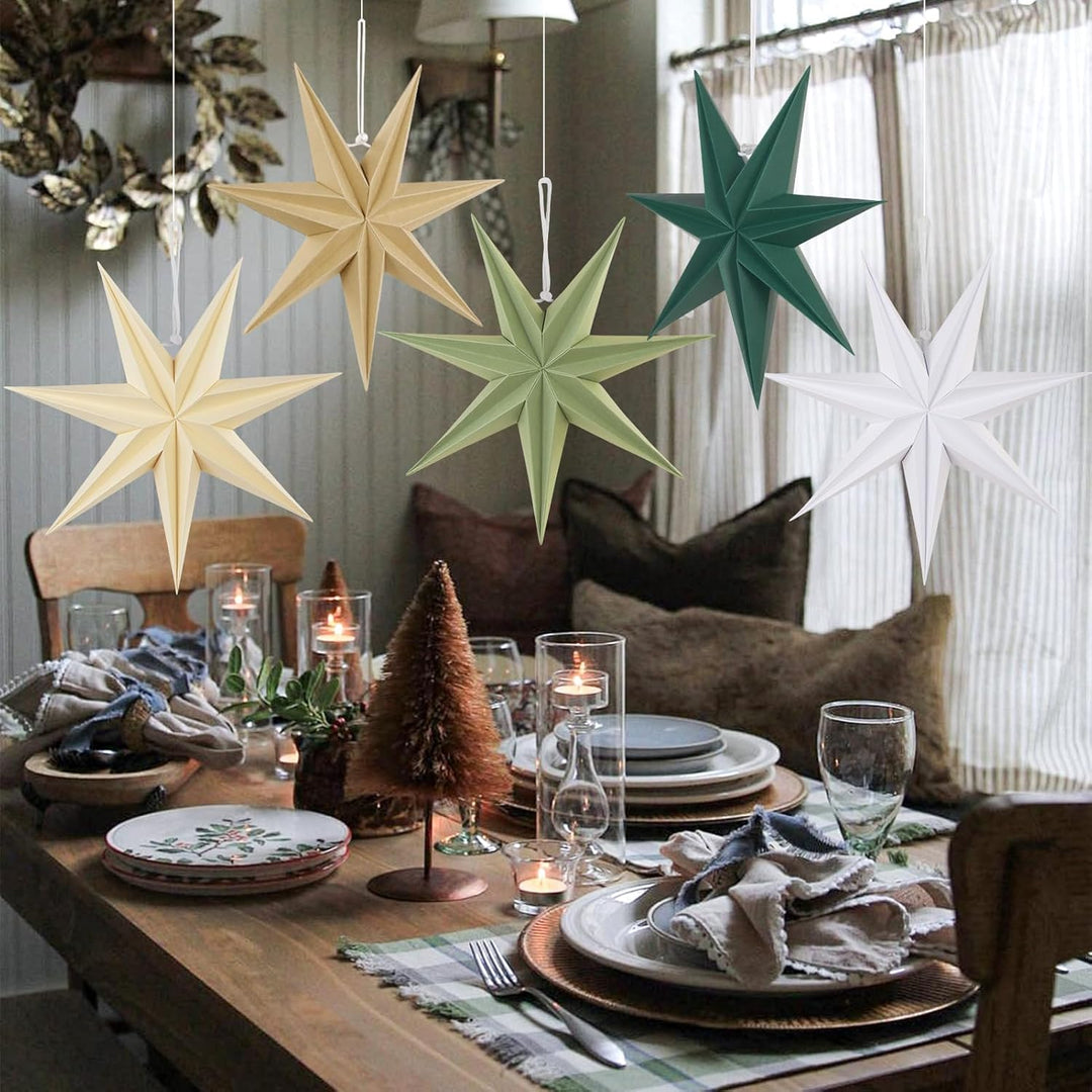 EASY JOY 5er Set Papiersterne 30cm Salbeigrün Faltstern Weihnachten Dekoration Dunkelgrün 9 Zacken W