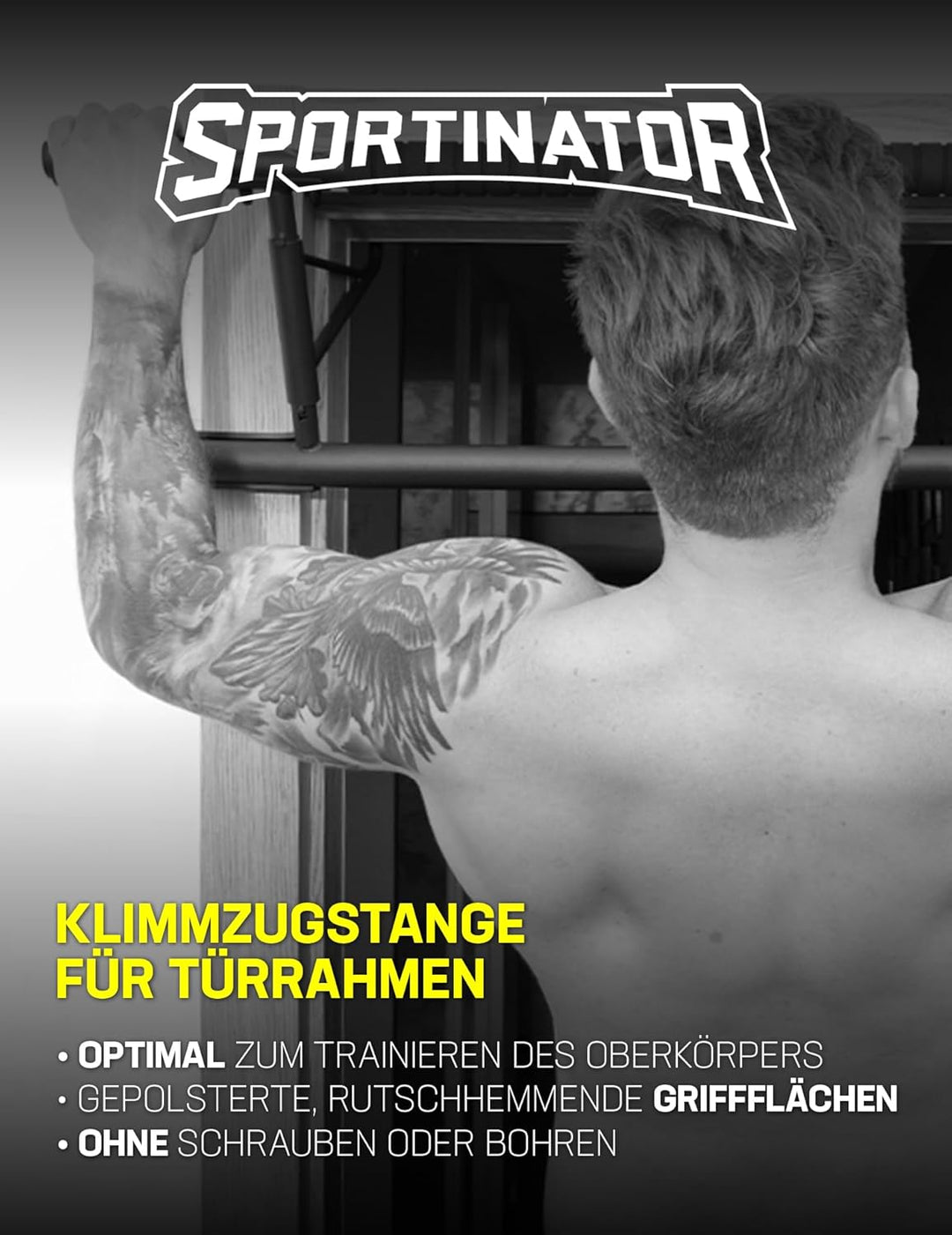 SPORTINATOR® Klimmzugstange für jeden Standard Türrahmen, Masse 100 x 27 x 34 cm, mit gepolsterten G