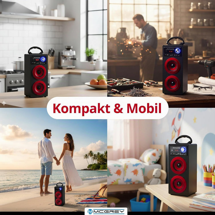 McGrey BS-20 Beachside Bluetooth Akku-Lautsprecher - Tragbare Musikbox mit Bluetooth, FM-Radio, USB/