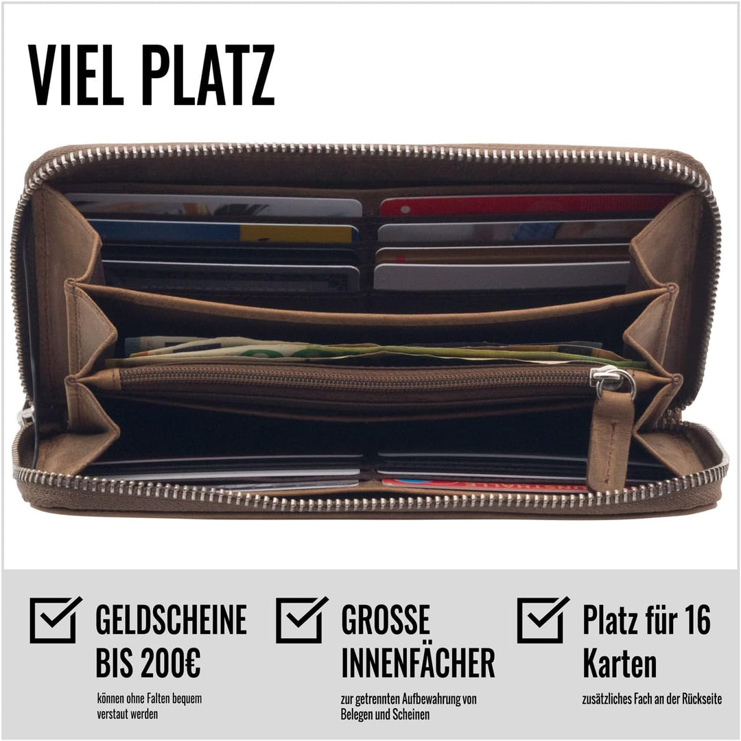 KORUTA® Geldbörse Damen Leder mit RFID Schutz I Portemonnaie Damen Gross mit Münzfach I Echtleder Ge