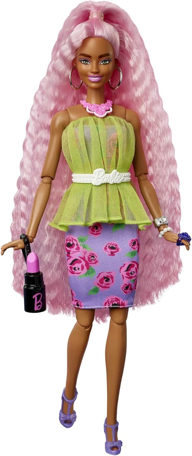 Barbie HGR60 - Extra Deluxe Puppe (rosa Haare) mit Haustier, Mix & Match Kleidung und Zubehör für üb