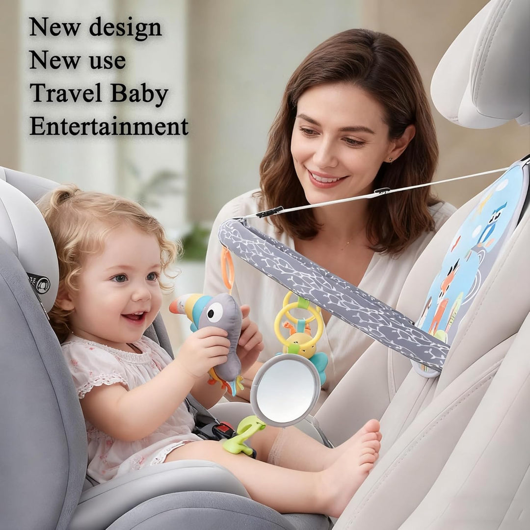 CXAFQ Kleinkind-Autositzspielzeug mit Spiegel und 3 Hängespielzeugen, Baby-Rücksitz, Kinderwagen-Plü