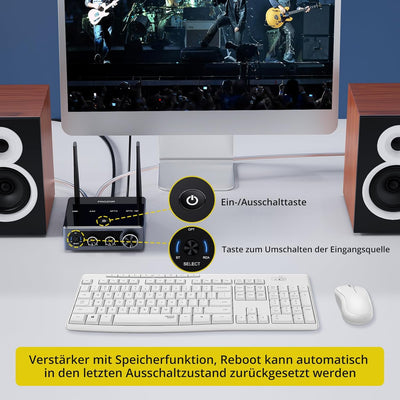 PROZOR Verstärker HiFi Stereo 2 Kanal 50W+50W Bluetooth Verstärker für Lautsprecher Kopfhörerverstär