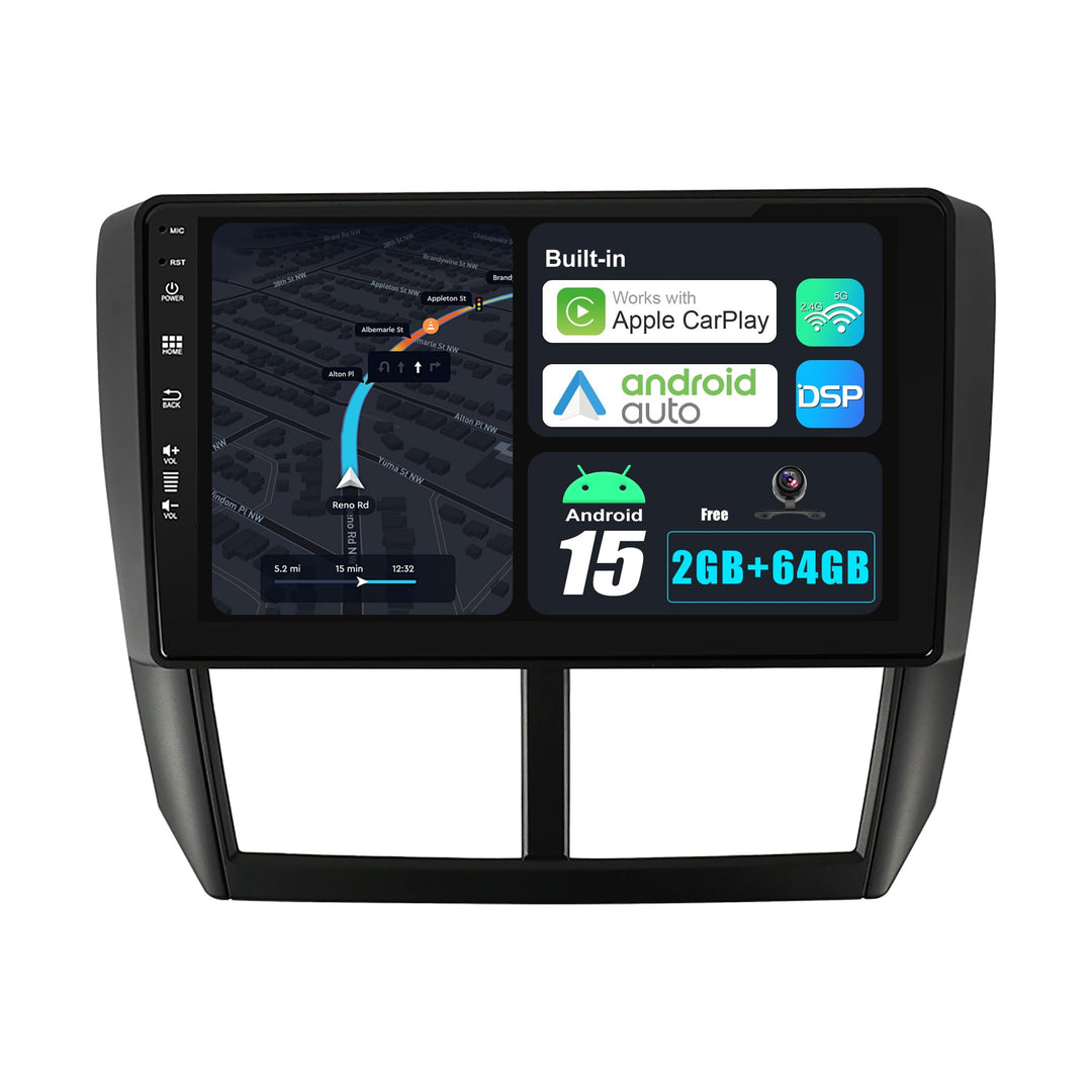 Android 15 IPS Autoradio für Subaru Forester/Impreza 2007-2012 GPS Radio - Eingebautes CarPlay Andro