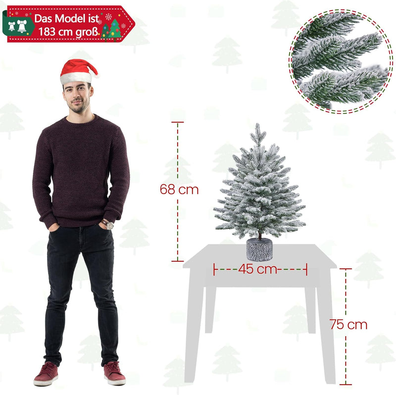 Yaheetech 68 cm Mini Künstlicher Weihnachtsbaum mit Schnee, Eingetopfter Tannenbaum mit 35 LEDs in W