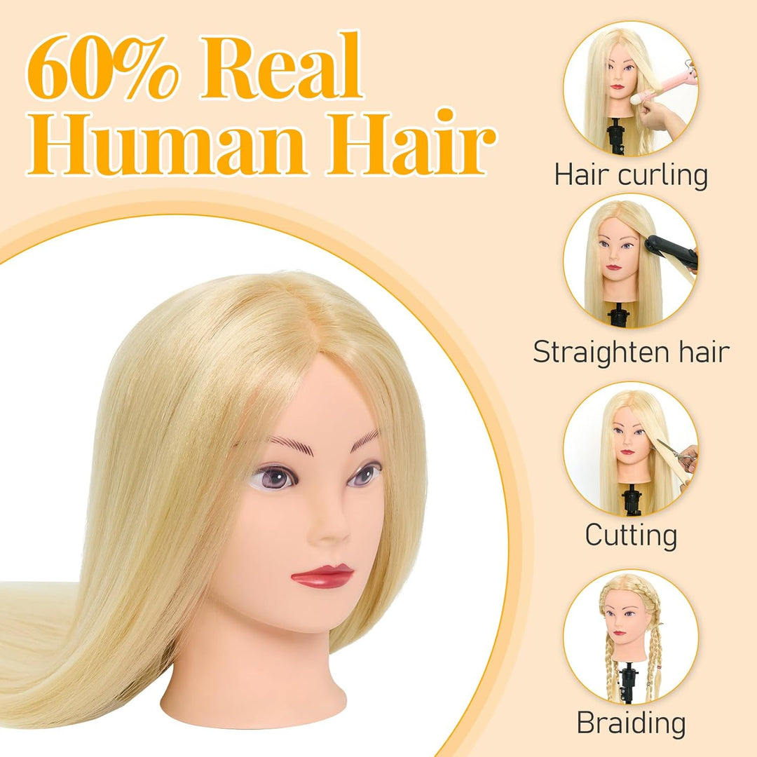 Frisierkopf,Neverland Übungskopf 71cm 60% Echthaar,Frisieren Trainingsköpfe für Friseure Ausbildung