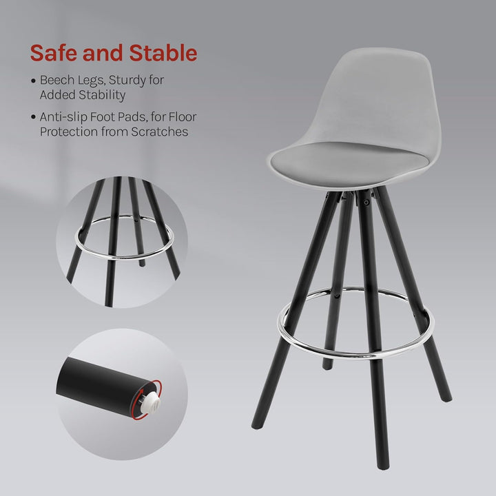 WOLTU® BH122gr-2 2 x Barhocker 2er Set Barstuhl aus Kunstleder Holzgestell mit Lehne + Fussstütze De