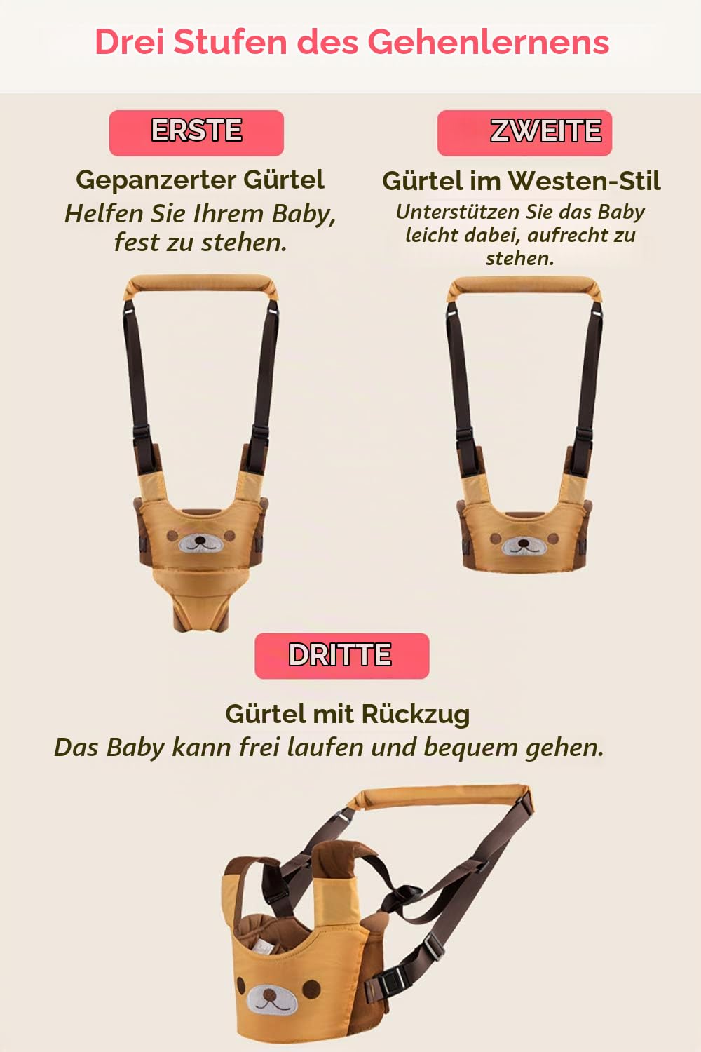 Kleinkind-Gehgeschirr Rüstung Helfen Sie aufstehen Lauflernhilfe Braun, Braun