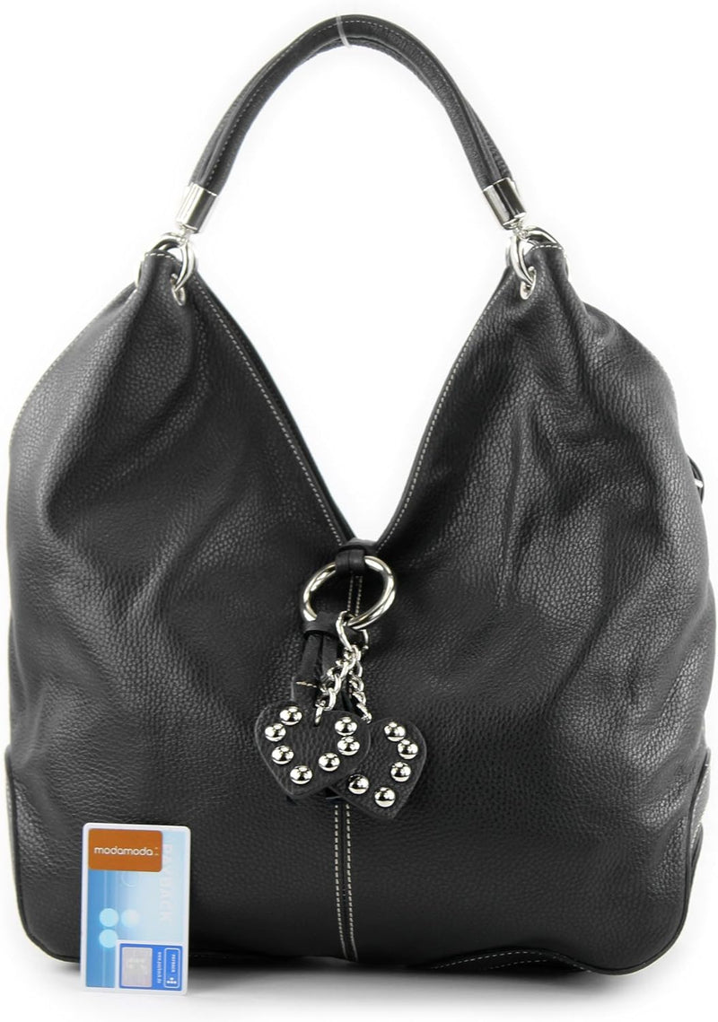 modamoda de - 330 - ital. Leder Damen Schultertasche Large Schwarz, Schwarz