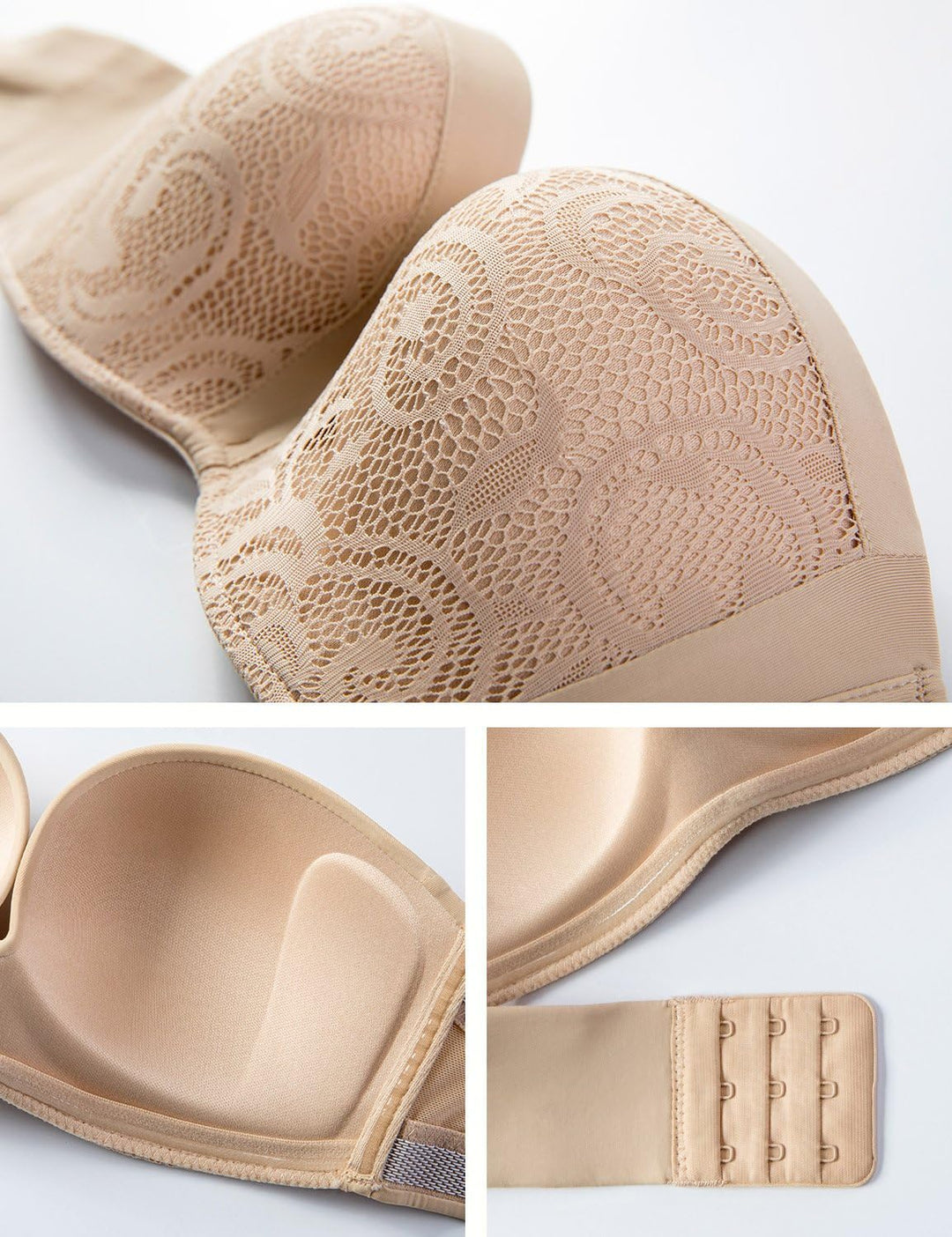 DELIMIRA Damen Push Up Trägerlos BH - Spitze Gemoldete Cups Trägerlos Büstenhalter 70B Beige, 70B Be