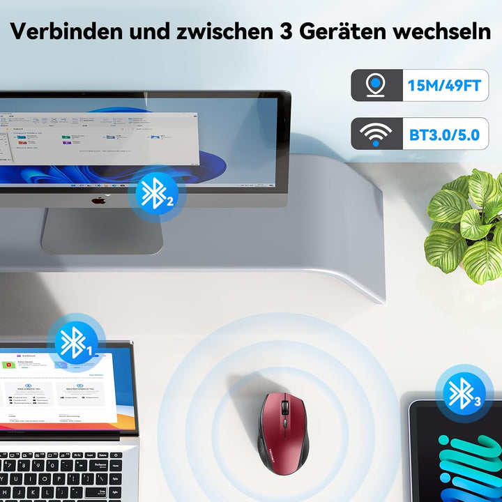 TECKNET Bluetooth-Maus, kabellose Maus 3200 DPI, Akkulaufzeit 24 Monate, Wireless Bluetooth 6 DPI-St