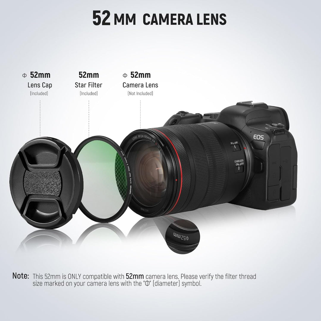 NEEWER 3 STÜCK 52mm Sternfilter, Einstellbarer Kreuzschirm Sterneffektfilter (4, 6, 8 Punkte) mit ul
