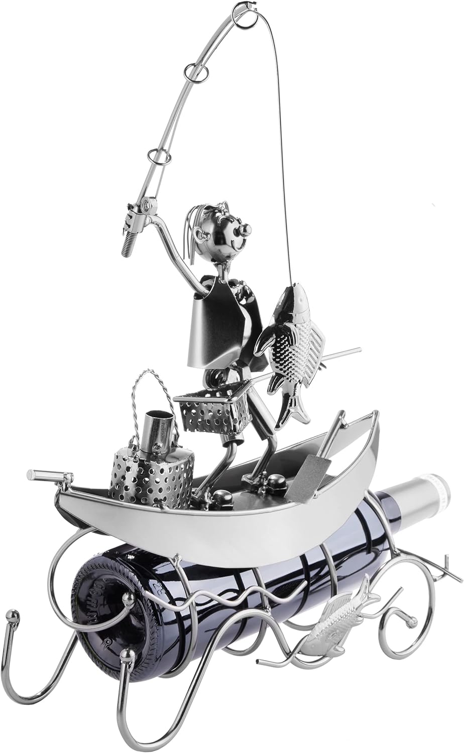 BRUBAKER Flaschenhalter Fischer in einem Boot Metall Skulptur Geschenk mit