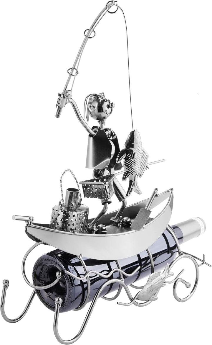 BRUBAKER Flaschenhalter Fischer in einem Boot Metall Skulptur Geschenk mit