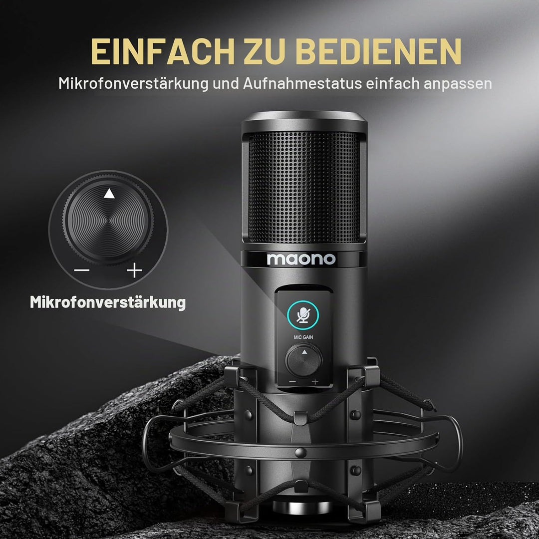 USB Mikrofon Set, MAONO AU-PM421 Gain Regler PC Mikrofon mit Stummschalter &192kHz/24Bit, Profession