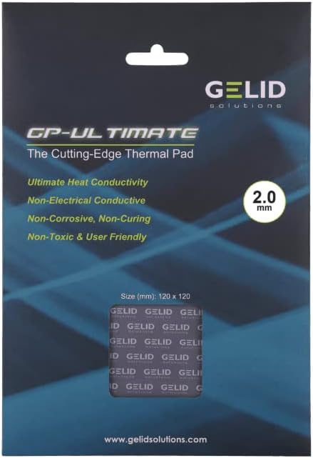 Gelid Solutions Ultimate GP-Ultimate-Thermopad 120x120x2.0mm. Ausgezeichnete Wärmeleitung. Einfache