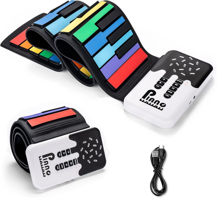 POGOLAB 49 Tasten Roll up Faltbares Piano Klavier für Anfänger, Regenbogen Electronic Keyboards mit