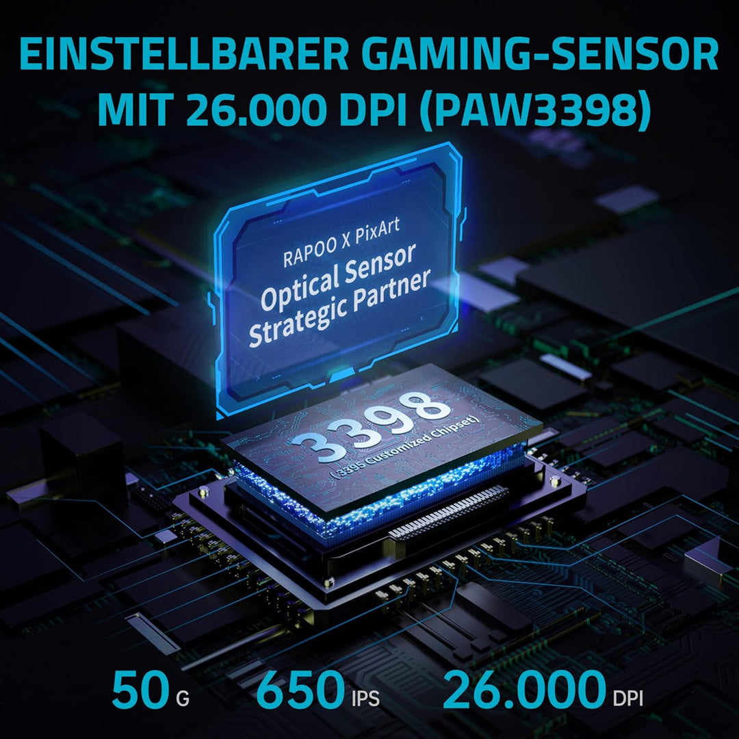 Rapoo V20PRO kabellose 2,4 GHz High-Performance Gaming-Maus mit 26000 DPI optischem Sensor, 50 G Bes