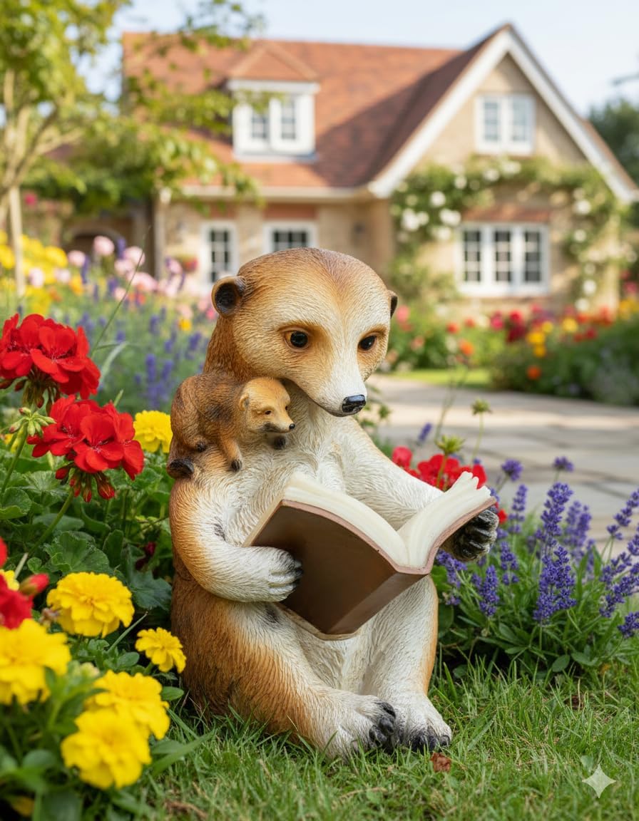 Kremers Schatzkiste Solar Erdmännchen Mama liest Kind vor Figur Gartenfigur 20 cm Meercat Tierfigur