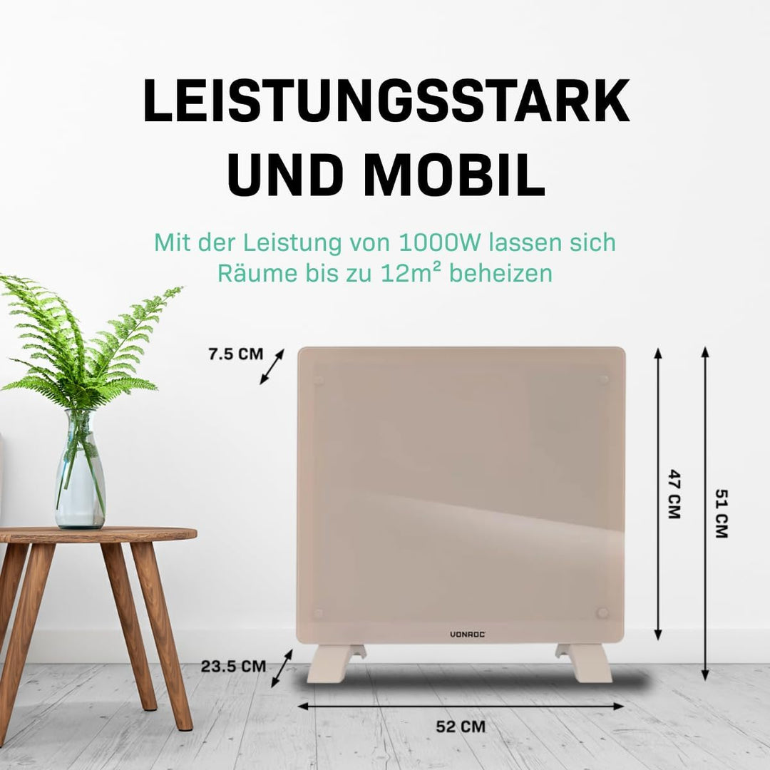 VONROC Elektroheizung energiesparend 1000W - Konvektor Heizung [12qm Räume] - Mobile Elektrische Hei