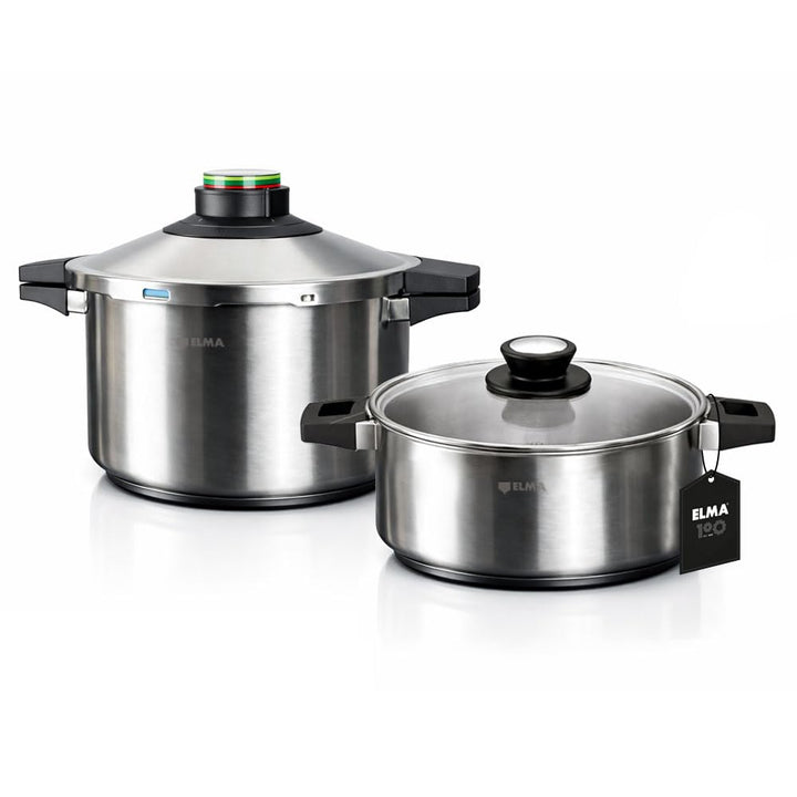 ELMA Set mit 2 Schnellkochtöpfen, 4 + 6 l, Edelstahl 18/10, Induktionsgeeigneter Boden, 2 Kochmodi,