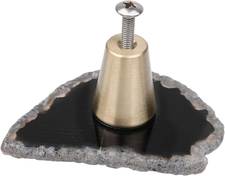 KYEYGWO 4 Stück Schwarz Unregelmässig Achat Scheiben Möbelknöpfe mit Schraube, Messing Schubladenknö