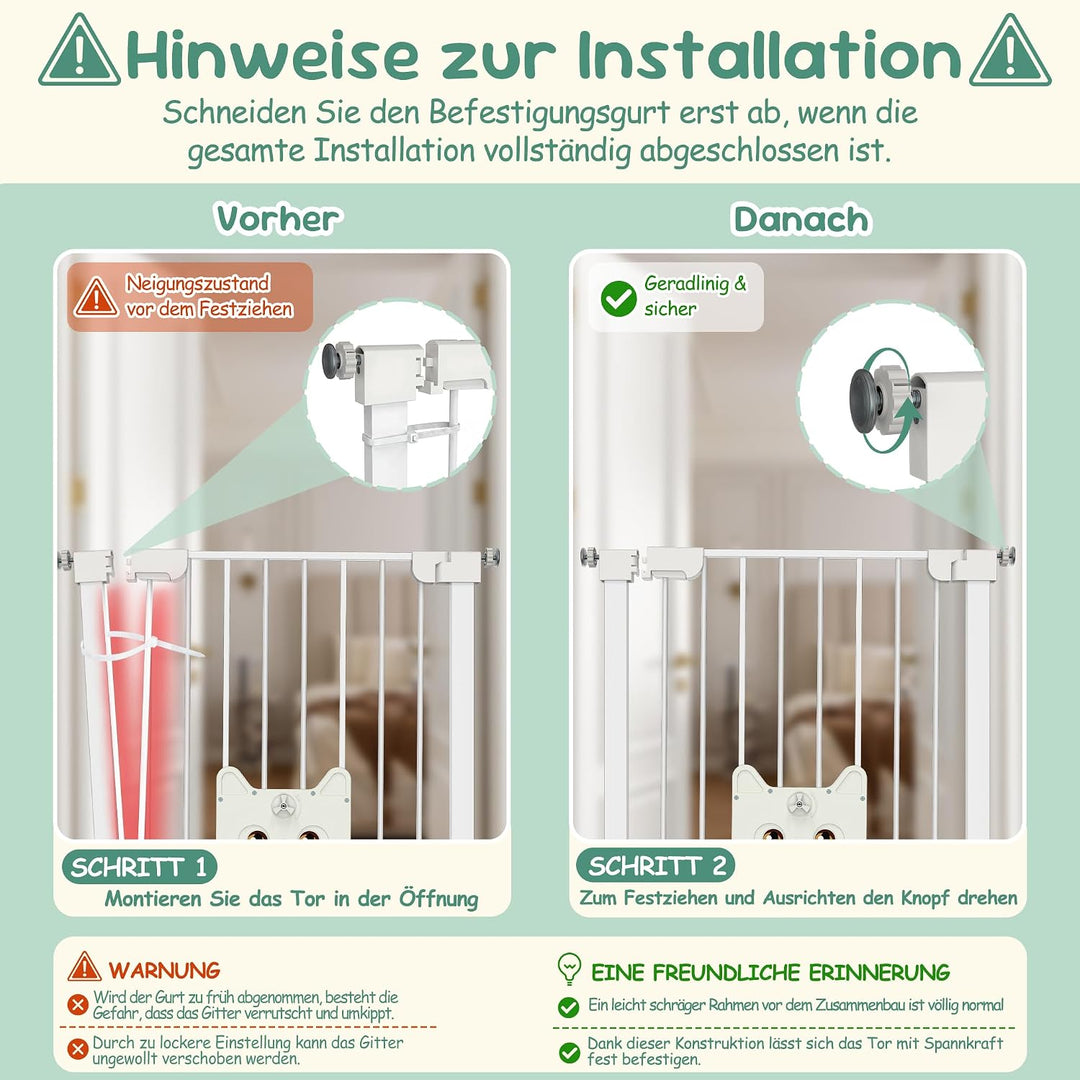 Bohrfrei Türschutzgitter mit 10cm Erweiterung, verriegelbare Katzen-Schiebetür, ergonomische Einhand