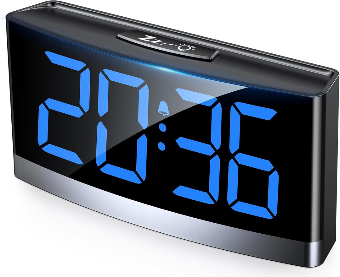 Rolgno Wecker Digital, Nachttisch Uhr mit Auffallenden Blauen LED-Ziffern, Alarm Clock für Tiefschlä