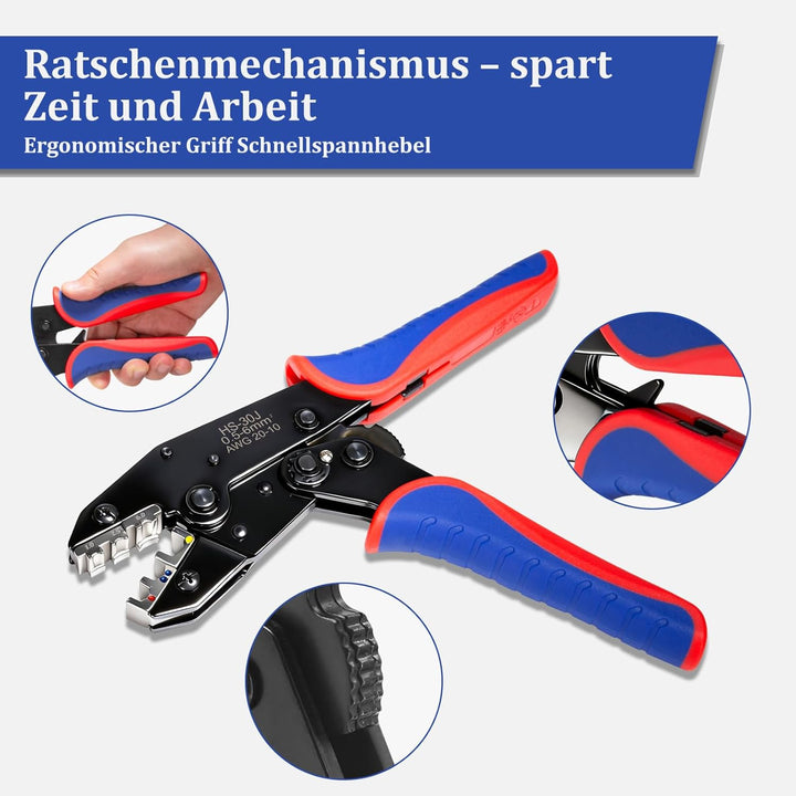 Crimpzange für isolierte Kabelschuhe, Crimpzange geeignet für 0,5-6 mm², Kabelschuhzange Crimpzange