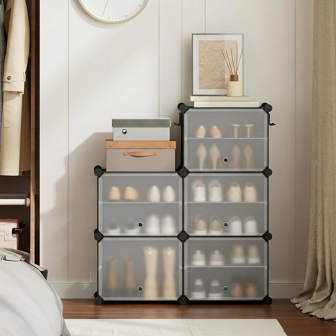 HOOBRO Schuhregal mit 10 Ebenen, Schmal Schuhschrank, Schuh-Organizer, mit Türen, Kunststoff, DIY St