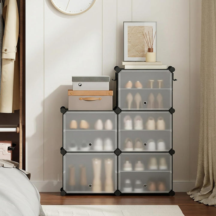 HOOBRO Schuhregal mit 10 Ebenen, Schmal Schuhschrank, Schuh-Organizer, mit Türen, Kunststoff, DIY St