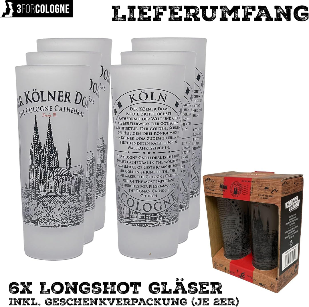 3forCologne Schnapsgläser 6,5cl | 6er Set | Kölner Dom| Pinnchen, Shotgläser, Tequila, Vodka, Obstle