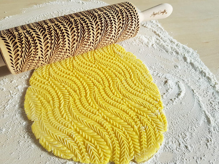 FLUSS Nudelholz. Teigroller mit Flusspflanze für hausgemachtes Gebäck und Keramik. Gravierte Nudelho
