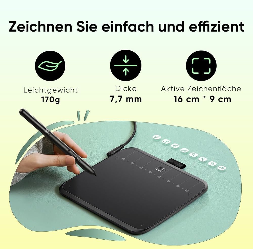XPPen Deco 640 Grafiktablett, 16384 Druckstufen, 60° Neigungsunterstützung, Geeignet für OSU, Videob