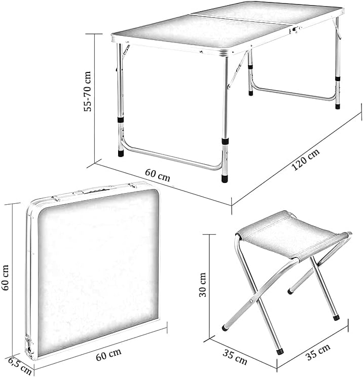 BDW Camping Sitz Garnitur - Klapptisch und 4 Stuhle - Gartenmöbel, Klappbar, Tisch 120x60 Höhenverst