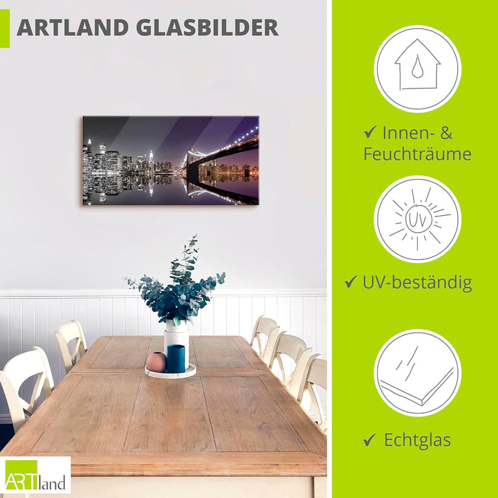 ARTland Glasbilder Wandbild Glas Bild einteilig 60x30 cm Querformat USA New York Skyline Nacht Städt