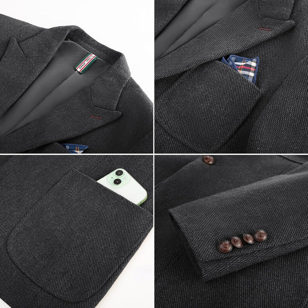 PJ PAUL JONES Sakko Herren 2 Knöpfe Tweed Wolle British Blazer Regular Fit Business Anzugjacke Männe