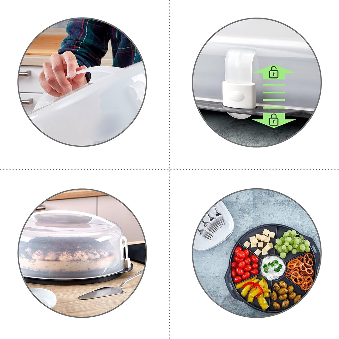 Grizzly runde Kuchen-Transportbox mit Klick-Verschluss, Tortenhaube mit Stückeinteilungshilfe, Torte