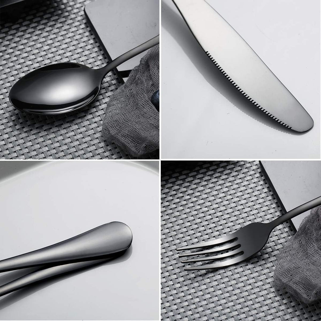 HOMQUEN Schwarzes Besteck/Besteck Set,30 Stück Edelstahl Messer Gabel Löffel Set für 6 Personen (Sch