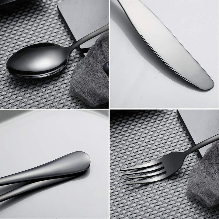 HOMQUEN Schwarzes Besteck/Besteck Set,30 Stück Edelstahl Messer Gabel Löffel Set für 6 Personen (Sch