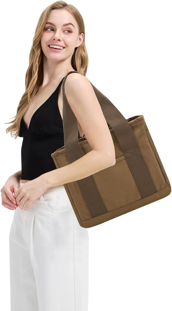 Damen Mittelgross Handtasche Canvas Satchel Tote Bag Schultertasche Shopper für Bücher Alltag Arbeit