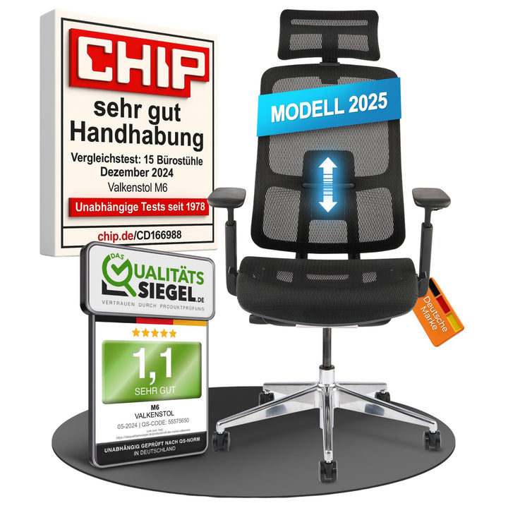 VALKENSTOL M6 Bürostuhl Ergonomisch - Auch für Grosse Menschen, Mesh-Sitz Ergonomischer Bürostuhl Ch