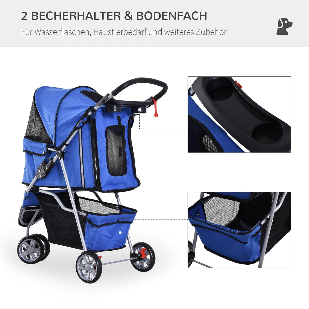 PawHut Hundewagen Hundebuggy Buggy Hunde Katzen Pet Stroller Hunde Buggy Blau Blau 75L x 45B x 97H c