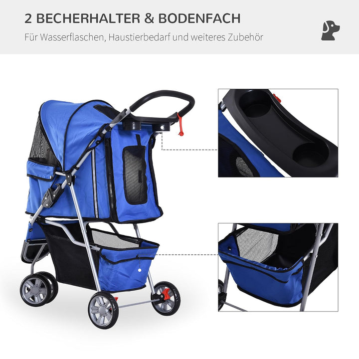 PawHut Hundewagen Hundebuggy Buggy Hunde Katzen Pet Stroller Hunde Buggy Blau Blau 75L x 45B x 97H c