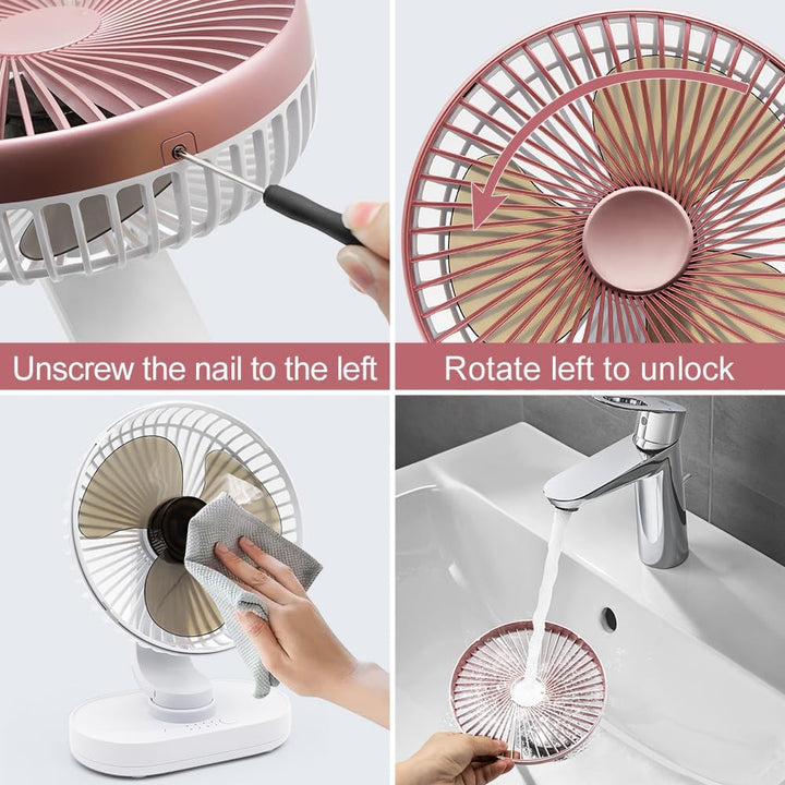 Tischventilator sehr Leise, 16,5CM Klein Ventilator, Auto Oszillierend, 4 Geschwindigkeiten, Starkem